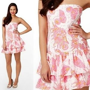 Lilly Pulitzer Conch Strapless Tiered Dress Small
